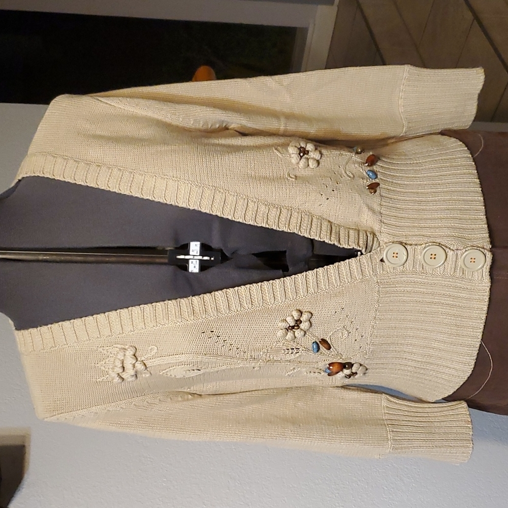 DKNY Jeans 3/4- sleeved Cardigan; tan; cotton